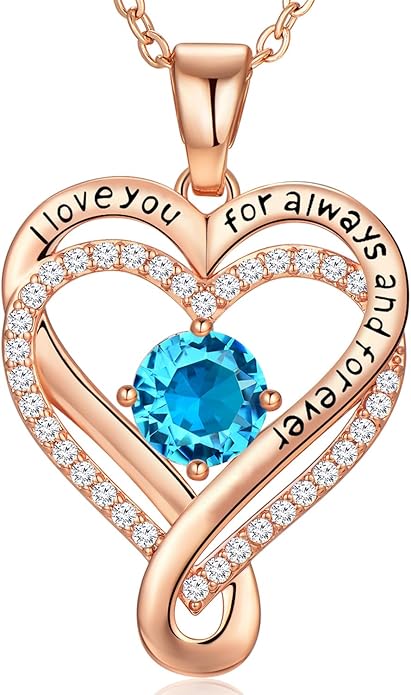 Infinity Love Heart Birthstone Necklace for Women Wife, S925 Sterling Silver Anniversary for Women Wife Birthday Gift for Her Girlfriend Mom Daughters, I Love You Women's Jewelry 18k Rose Gold Filled