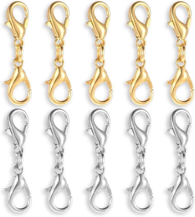 10 Pcs Double Lobster Clasp Necklace Chain Extenders Bracelet Clasp Connector Gold Silver Lobster Claw Clasps Double Opening Jewelry Clasps for DIY Jewelry Making
