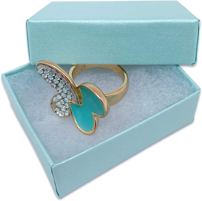 TheDisplayGuys - 100-Pack #21 Cotton Filled Cardboard Paper Jewelry Boxes Gift Case - Pearl Teal (2.6" x 1.6" x 1.0") - for Shipping or Storage
