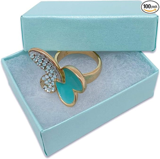 TheDisplayGuys - 100-Pack #10 Cotton Filled Cardboard Paper Jewelry Boxes Gift Case - Pearl Teal (1.9" x 1.3" x 0.7") - for Shipping or Storage