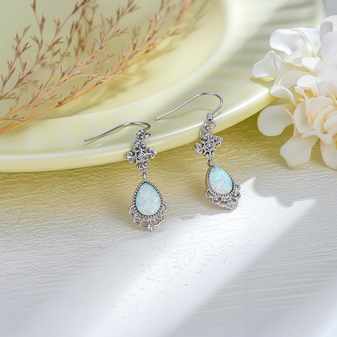 Opal Earrings for Women Opal with Genuine Diamond Dangle Drops Earrings 925 Sterling Silver Diamond Jewelry Earrings Gifts For Her
