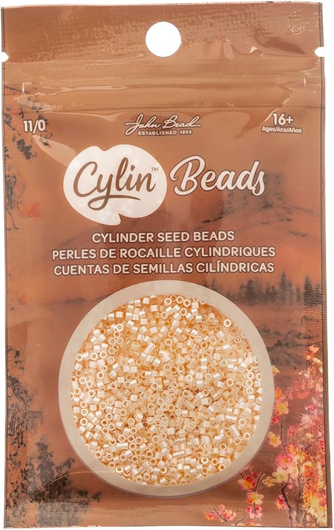 John Bead 25g Cylin Beads Light Beige Glazed Luster 11/0 Glass Cylindrical Seed Beads for Jewelry Bracelets Necklaces Earrings Making Embroidery Home Decor