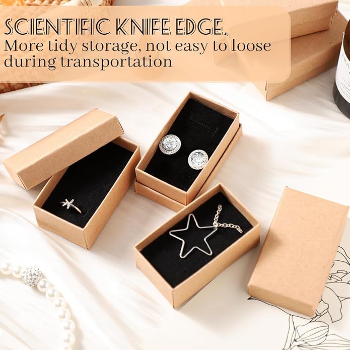 Tenceur 100 Pcs Valentines Jewelry Gift Boxes Bulk Kraft Jewelry Cardboard Box for Necklace Earring Bracelet Storage Package