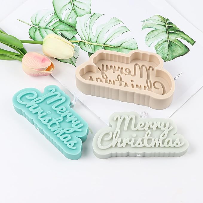 TOPYS Wave Alphabet Letter Pillar Silicone Candle Molds, DIY Casting Epoxy Letter Molds for Clay Resin Pendant Plaster Carving Making Aromatherapy White Elephant Gifts (Merry Christmas)