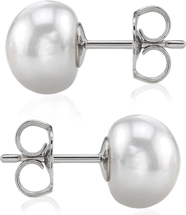 THE PEARL SOURCE AAAA Quality 14K Gold Plated Sterling Silver White Freshwater Real Pearl Earrings for Women | Hypoallergenic Earrings with Genuine Cultured Pearls Pearl Gifts for Anniversary