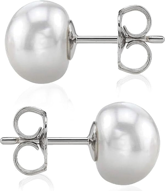 THE PEARL SOURCE AAAA Quality 14K Gold Plated Sterling Silver White Freshwater Real Pearl Earrings for Women | Hypoallergenic Earrings with Genuine Cultured Pearls Pearl Gifts for Anniversary