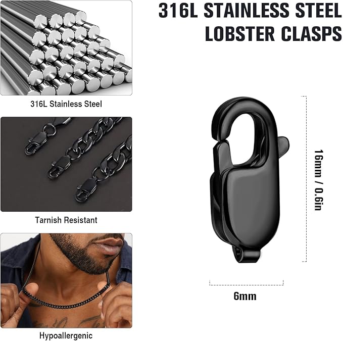 15PCS 16MM Black Lobster Clasps, 316 Stainless Steel Lobster Claw Clasps Bulk for Necklace Bracelet Jewelry Making DIY Craft