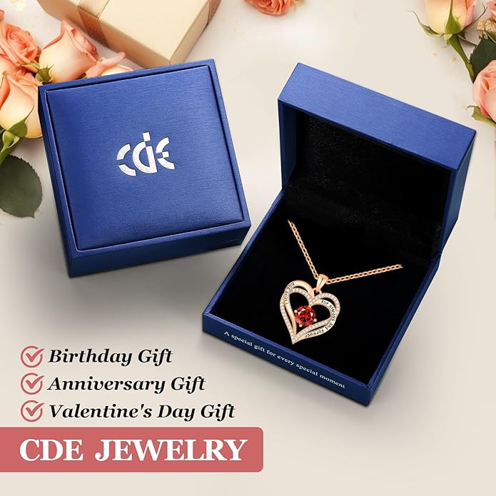 CDE Valentine's Day Gift Forever Love Heart Necklaces for Women, Wedding Anniversary, Birthday Mothers Christmas Day Gifts for Mom, Mother, Wife, S925 Silver Jewelry with Birthstone Pendant