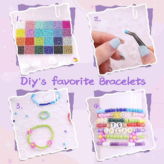efivs arts 4500pcs Seed Beads 24 Colors 4mm Round Beads for Friendship Bracelet Making Kit Waist Small Bead Rainbow Beads for DIY Crafting 6/0