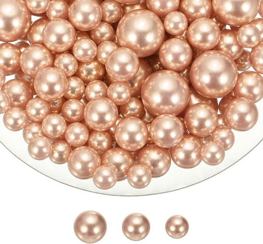 MECCANIXITY 150 Pcs Pearl Bead for Vase Filler, 20/14/10mm Faux Pearl Floating Beads Makeup NO Hole for Candles Centerpieces Table Scatter Wedding Home Decoration(Rose Gold)