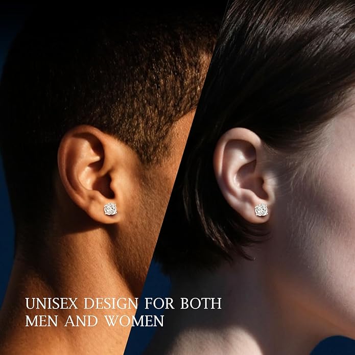 Moissanite Earrings for Men Women, 0.2ct-3.0ct Men 925 Sterling Silver Earrings, Round Cut Diamond Stud Earrings for Women