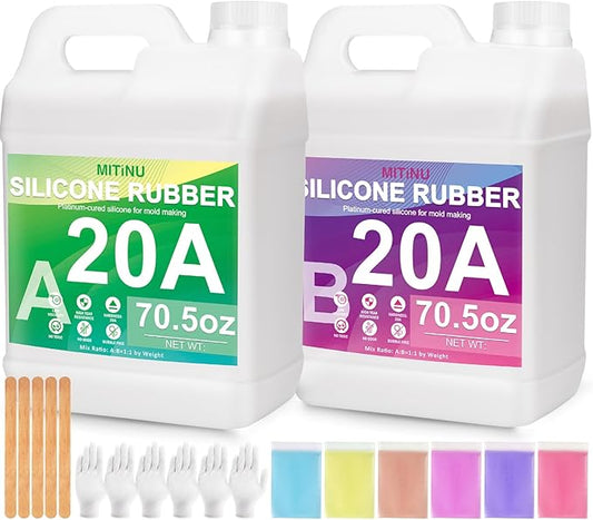 MITINU Silicone Mold Making Kit - 20A Liquid Silicone Rubber (1:1 Mix), Non-Toxic & Bubble Free Platinum Cure Silicone for Making Molds for Resin, Soap, Concrete, Craft Molds - 141oz Total