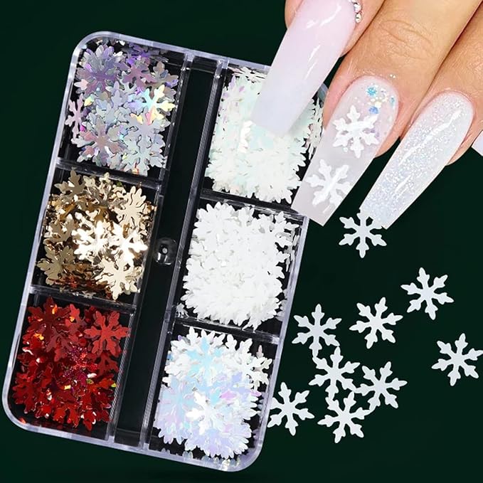 6 Colors Snowflake Glitter Nail Sequins - Snowflakes 3D Nail Art Luxury Flakes Holographic Laser Snow Flakes Christmas Nail Glitters Xmas Winter Nail Stickers for Acrylic Nails Art Decorations Crafts