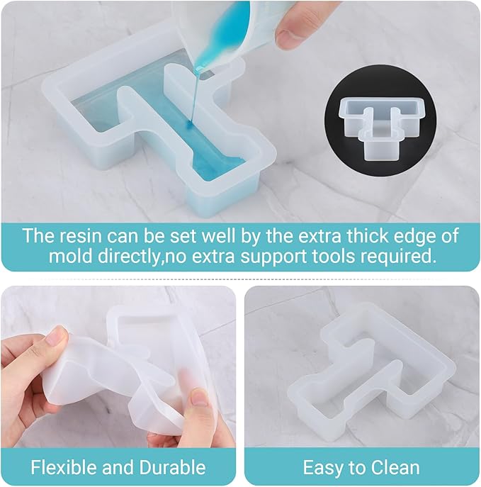 Gartful Resin Letter Molds for Casting, T Capital Alphabet Resin Silicone Molds for Epoxy, Thick 3D Silicone Letter Molds for Making Letters, Word Sign Art, DIY Crafts, Making Candle, Party Home Decor