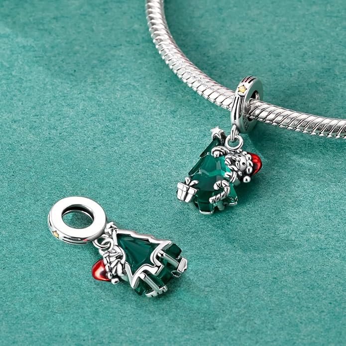 Parmuz 925 Sterling Silver Christmas Charm for Bracelet Snowflake Dangle Beads Santa Claus Snowman Deer Charm Gifts for Women