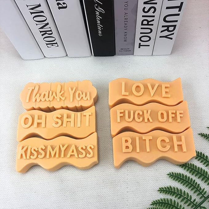 TOPYS Wave Alphabet Letter Pillar Silicone Candle Molds, DIY Casting Epoxy Letter Molds for Clay Resin Pendant Plaster Carving Making Aromatherapy White Elephant Gifts (KISS My Ass)