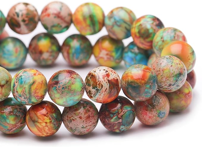 Natural Stone Beads for Jewelry Making,8mm Orange Imperial Jasper Polished Smooth Round Gemstone Beads for Bracelet Necklace 15 Inch