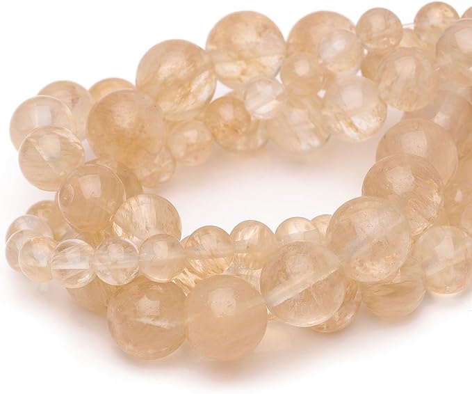 6mm Natural Stone Beads for Jewelry Making,Gold Rutilated Quartz Polished Smooth Round Gemstone Beads for Bracelet Necklace 15 Inch