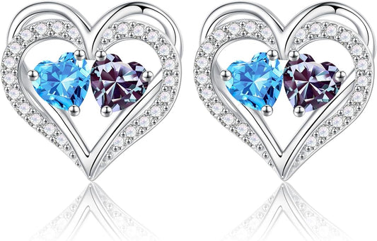 Iefil Valentines Day Gifts for Her - 925 Sterling Silver Birthstone Earrings, Anniversary Birthday Gifts for Women Wife Girlfriend Mom