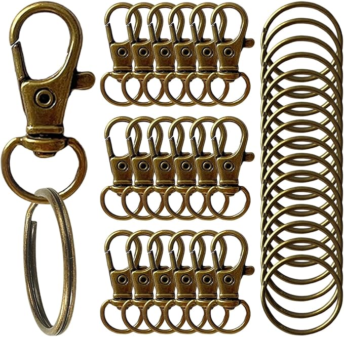 100PCS Premium Swivel Snap Hooks with Key Rings,Metal Lanyard Keychain Hooks Lobster Clasps for Key Jewelry DIY Crafts Bronze 1.25inches/32mm(50 Pcs Lanyard Snap Hooks+50 Pcs Key Rings)