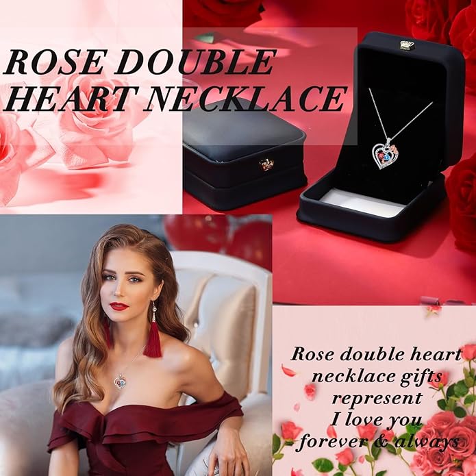 Iefil Valentines Day Gifts for Her Wife - 925 Sterling Silver Double Birthstone Necklace, Anniversary Birthday Gifts for Women, Jewelry Gift for Wife Girlfriend Mom Her