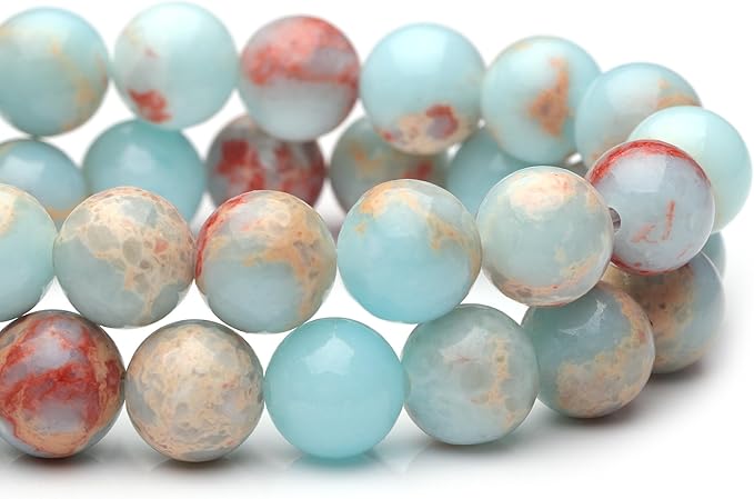 8mm Natural Stone Beads for Jewelry Making,Sky Blue Jasper Polished Smooth Round Gemstone Beads for Bracelet Necklace 15 Inch