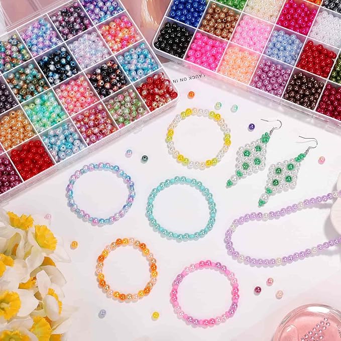 4500Pcs 6mm Pearl Beads for Bracelets Making 56 Colors, Small Round Pearl Bracelet Beads for Crafts, Jewelry, Necklace Earrings Bracelets