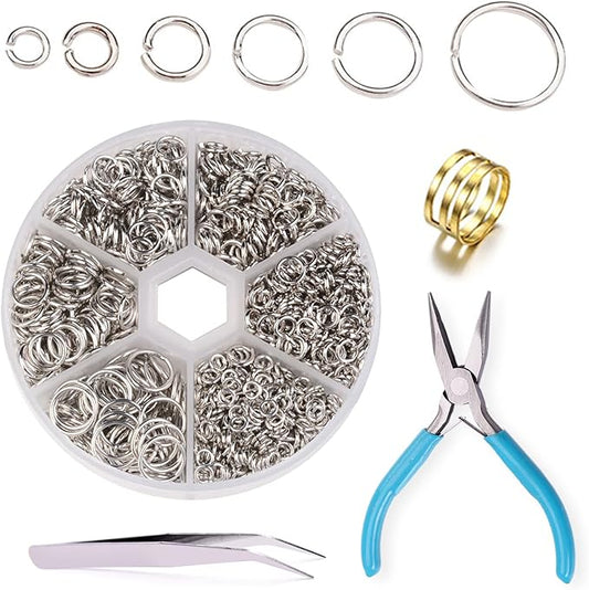 ZYNERY 1500pcs 304 Stainless Steel Open Jump Rings with Jewelry Rings and Tweezers and Jewelry Pliers for Jewelry Making Supplies, Fix, Wire Wrapping, Crafts