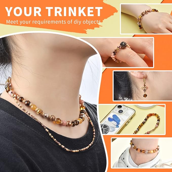 Craft Crystal Beads Jewelry Making Kit, Shade Brown Beads Including 8 Types of Round Beads, with Bicone Beads, Rondelle Beads, Gravel Beads and Seed Beads for Bracelet Making