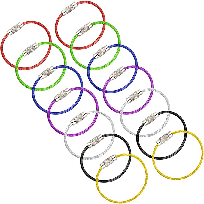 AMUU Keychain Loop 14pcs 6.3/4.3In Stainless Steel Wire Rings for Hanging Luggage Tag Keyrings ID Keepers Colors/Black/Sliver