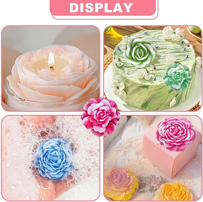 7 Cavity Flower Silicone Molds, Flower Candle Molds for Candle Making, Rose Peony Fondant Molds for Jelly Chocolate Mousse Cake Decorating Scented Candles Soaps Making, Wax, Resin Casting Crafts