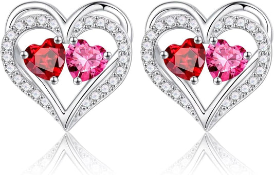 Iefil Valentines Day Gifts for Her - 925 Sterling Silver Birthstone Earrings, Anniversary Birthday Gifts for Women Wife Girlfriend Mom