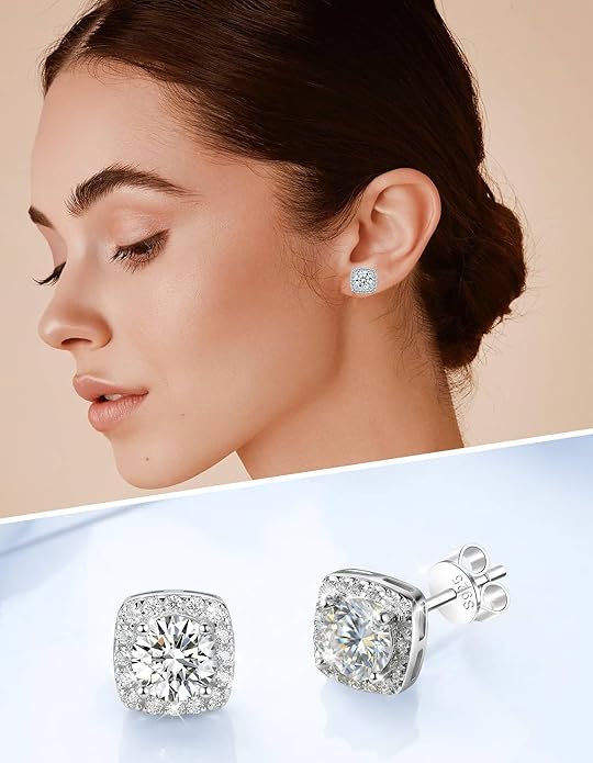 Moissanite Halo Square Earrings Flat back 0.5-3 Carat D Color VVS1 Grade Lab Grown Diamonds 925 Sterling Silver Plated 18K White Gold Flat Back Hypoallergenic Earrings for Women Men