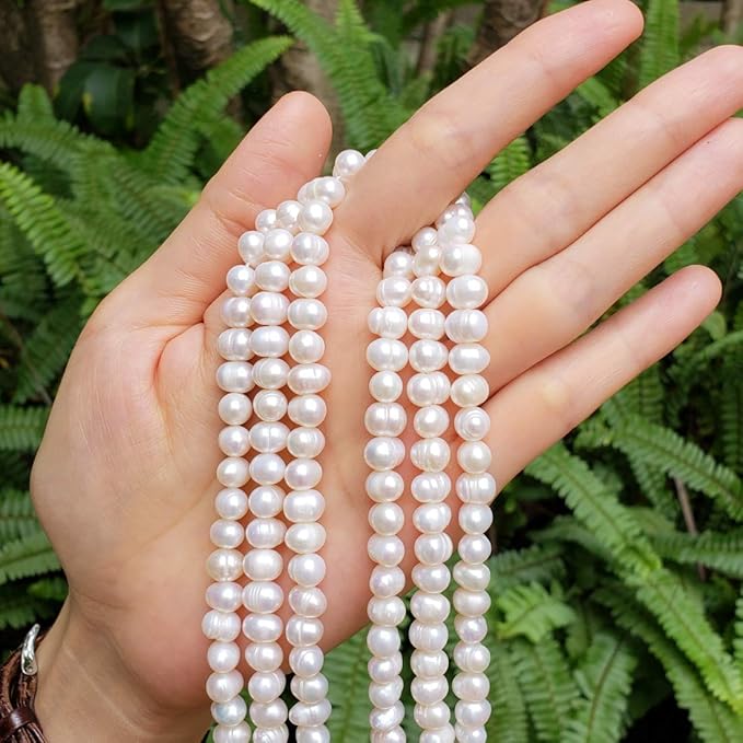 Adabele 14 Inch Real Natural Potato Round White Cultured Freshwater Pearl Loose Beads 6-7mm for Jewelry Craft Making fp3-67