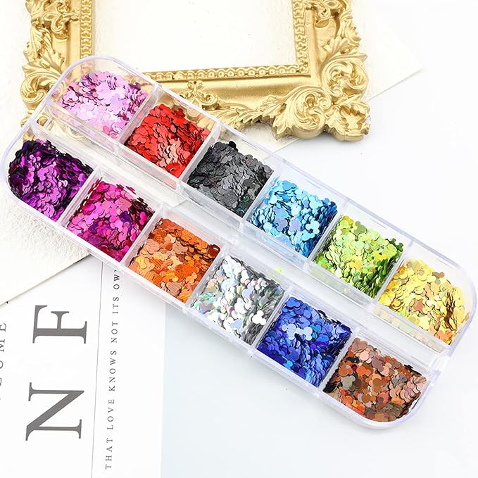 Multicolored Nail Glitter Sequins 3D Sparkle Flakes Nail Art Accessories Acrylic Glitters Powder Stickers Designs for Women Girls - DIY Craft Decorations