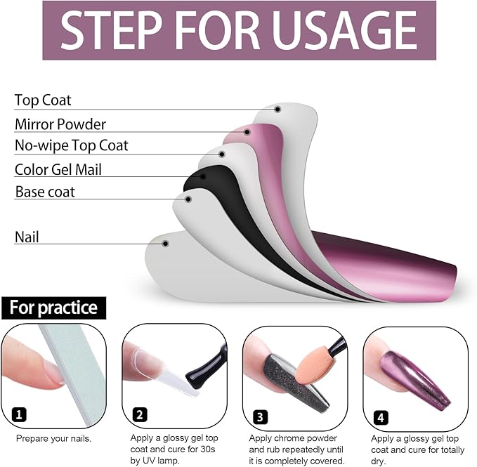 Artdone Chrome Nail Powder, Rose Gold Pink Iridescent Aurora Powder Metallic Mirror Effect Pigment Pearlescent Mermaid Pigment Pearl Glitter Dust Kit, Nail Art Decoration, Resin Craft