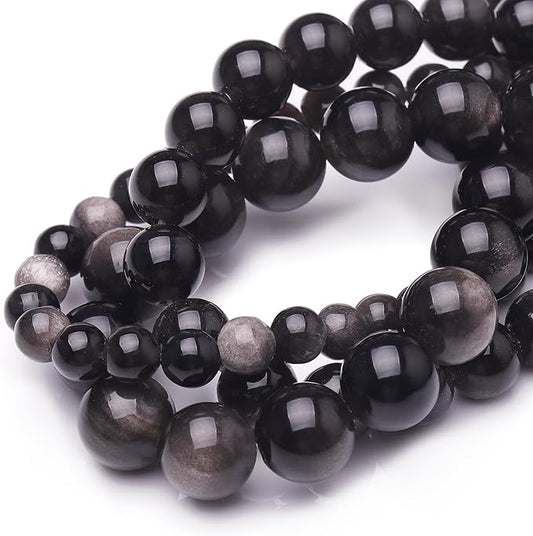 Natural Stone Beads for Jewelry Making,6mm Obsidian Polished Smooth Round Gemstone Beads for Bracelet Necklace 15 Inch