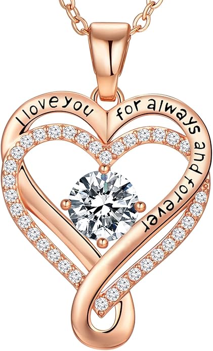 Infinity Love Heart Birthstone Necklace for Women Wife, S925 Sterling Silver Anniversary for Women Wife Birthday Gift for Her Girlfriend Mom Daughters, I Love You Women's Jewelry 18k Rose Gold Filled