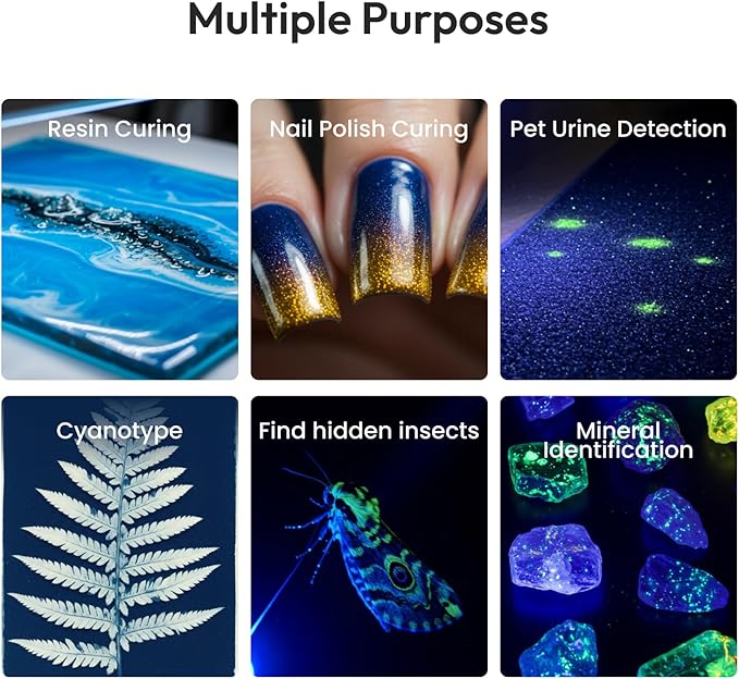 Resiners UV Light for Resin Curing, UV Resin Light, Wireless & Rechargeable UV Lamp, 3-in-1 Uses, Foldable Blacklight Ultraviolet LED, Craft Supplies Tools for Resin Molds, Jewelry Making, DIY Decor