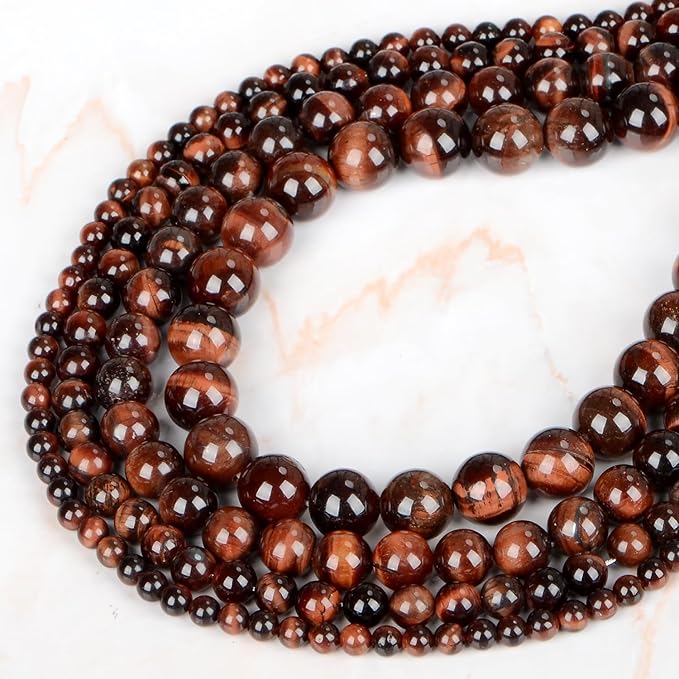 Natural Stone Genuine Stones DIY Red Tiger's Eye Round Beads 8mm 100pcs Beading Loose Gemstone Hole Size 1mm Charm Smooth Beads for Bracelets Necklaces Earrings (Red Tiger's Eye 8mm)