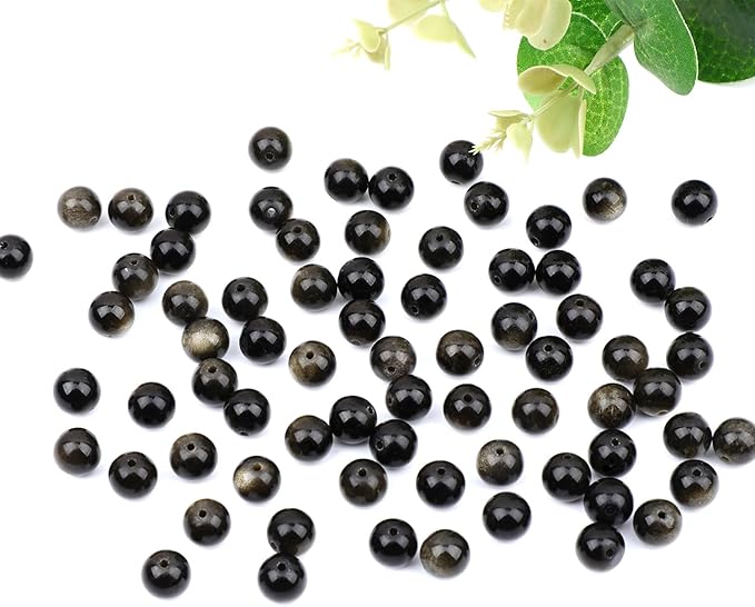 Natural Stone Golden Obsidian Round Beads Genuine Stone Beading Loose Gemstone Hole Size 1mm DIY Charm Smooth for Bracelets Necklaces Earrings 6mm 200pcs (Golden Obsidian 6mm)