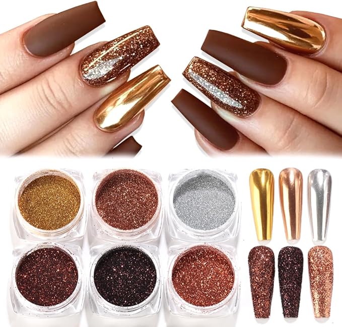 SUTOKAKA Chrome Nail Powder Metallic Mirror Effect Pigment Dust, Champagne Golden Ultra Fine Holographic Glitter Powder Reflective Pigment for DIY Gel Polish Nail Art, Resin Craft