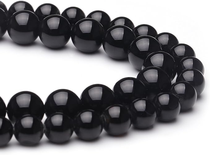 8mm Natural Stone Beads for Jewelry Making,Black Onyx Polished Smooth Round Gemstone Beads for Bracelet Necklace 15 Inch