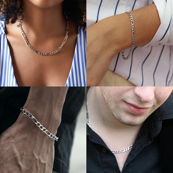 Jishi 16ft Figaro Chain Roll 6mm Silver Stainless Steel Necklace Chain for Jewelry Making,DIY Mens&Womens Necklace Bracelet Crafts Supplies Findings,Metal Figaro Link Chain w/Lobster Clasps,Jump Rings