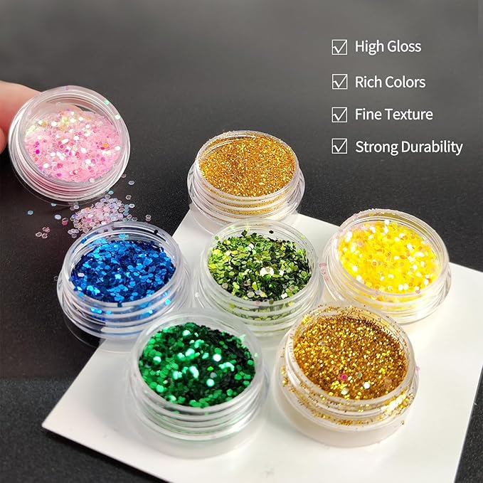 SULLMAR 12Colour Nail Glitter for Dazzling Nail Art Professional Quality Glitter for Nail Designs Body Glitter Appropriate for DIY NailDecorations