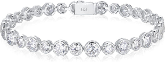 D Color VVS1 Clarity Moissanite and Genuine Sapphire/Emerald/Ruby Tennis Bracelets for Women 2.22ct-10.45ct, Solid 925 Sterling Silver, Anniversary Wedding Valentines Jewelry for Her, Length 5.9-7.5 Inch(15-19cm)