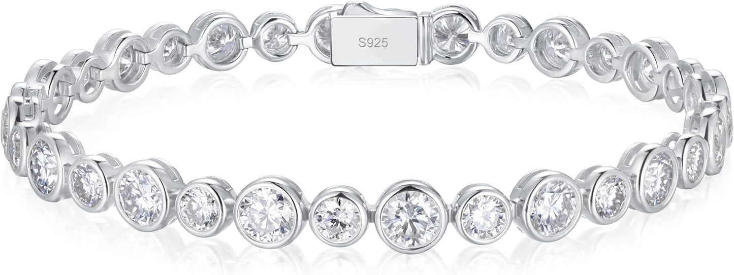 D Color VVS1 Clarity Moissanite and Genuine Sapphire/Emerald/Ruby Tennis Bracelets for Women 2.22ct-10.45ct, Solid 925 Sterling Silver, Anniversary Wedding Valentines Jewelry for Her, Length 5.9-7.5 Inch(15-19cm)