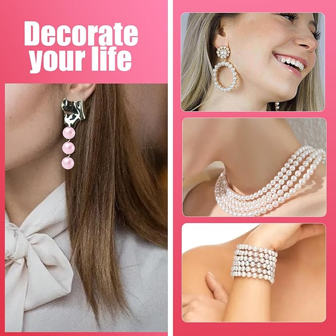 1000pcs Pearl Beads for Jewelry Making, 6mm Pink Series Plastic Beads for DIY Crafting Bracelets, Necklaces, Earrings