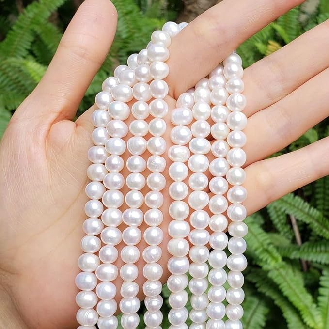 Adabele 28 Inch Real Natural Grade A Potato Round White Cultured Freshwater Pearl Loose Beads 7-8mm for Jewelry Craft Making fp2-78