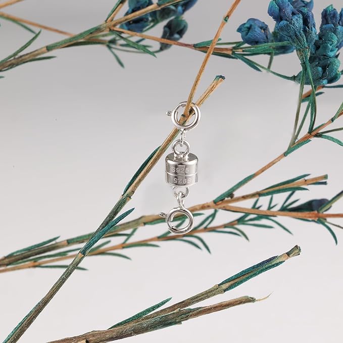 925 Sterling Silver Magnetic Necklace Clasps and Closures, White Gold Plated Spring Clasps Magnetic Connector Clasp for Bracelet Anklet Neckalce DIY Jewelry Making Supplies